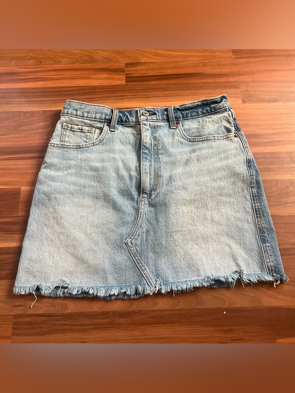 Abercrombie & Fitch Light Blue Denim Frayed Hem Mini Skirt